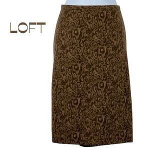 LOFT Brown & Tan Animal Print 100% Wool Career Office Skirt NWOT Size 14